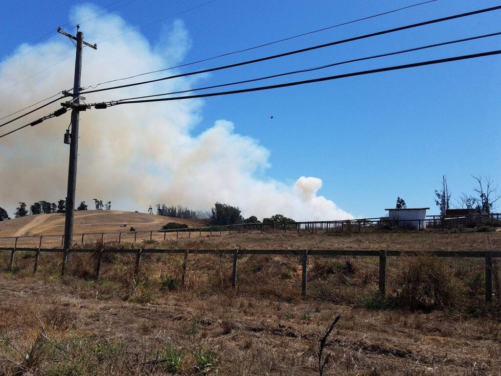 A vegetation fire west of Petaluma burned 18 acres on Sunday, Aug. 27, 2017. (COURTESY OF GAIL ENCARNACION)