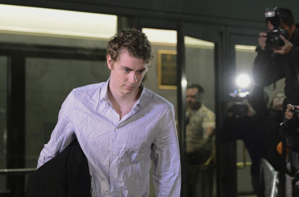 FILE - In this Sept. 2, 2016, file photo, Brock Turner leaves the Santa Clara County Main Jail in San Jose, Calif. An appeals court has rejected the former Stanford University swimmer's bid for a new trial and upheld his sexual assault conviction. The three judge panel of the 6th District Court of Appeal ruled unanimously Wednesday, Aug. 8, 2018, that Brock Turner received a fair trial. (Dan Honda/Bay Area News Group via AP, File)