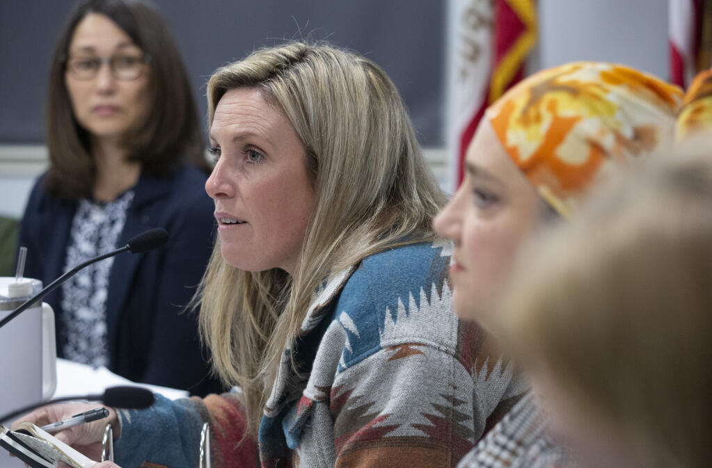 Trustee Catarina Landry at the School Unified School District Board of Trustees meeting at the district offices on Railroad Avenue on March 9, 2023. (Robbi Pengelly/Index-Tribune)
