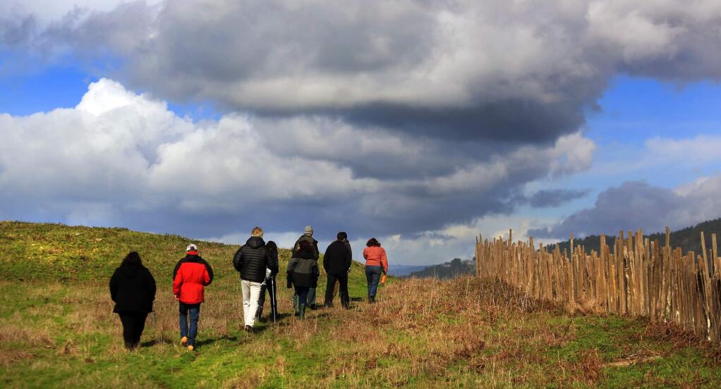 Officials with the Save the Redwoods League and the Sonoma County Agricultural Preservation and Open Space District tour Stewarts Point Ranch, Wednesday Feb. 22, 2017. (Kent Porter / The Press Democrat) 2017