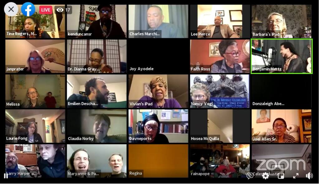 Residents and participants in the annual Sonoma County Martin Luther King Jr. birthday celebration appear via Zoom, a sign of the COVID-19 pandemic’s ongoing impact on civic life.