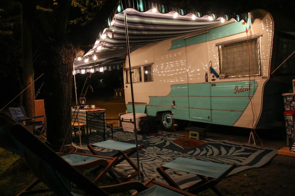 A 1959 Ideal has mood lighting at the Vintage Camper Trailer's event, Trailer Fiesta, held April 27-30th at the Petaluma KOA Campground. PHOTOS BY VICTORIA WEBB FOR THE ARGUS-COURIER