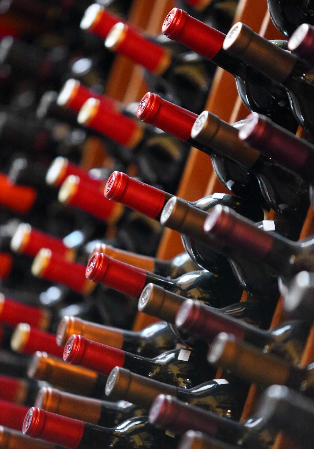 Racks of wine bottles for sale at Bottle Barn in Santa Rosa on Wednesday, January 28, 2015. (Christopher Chung/ The Press Democrat)
