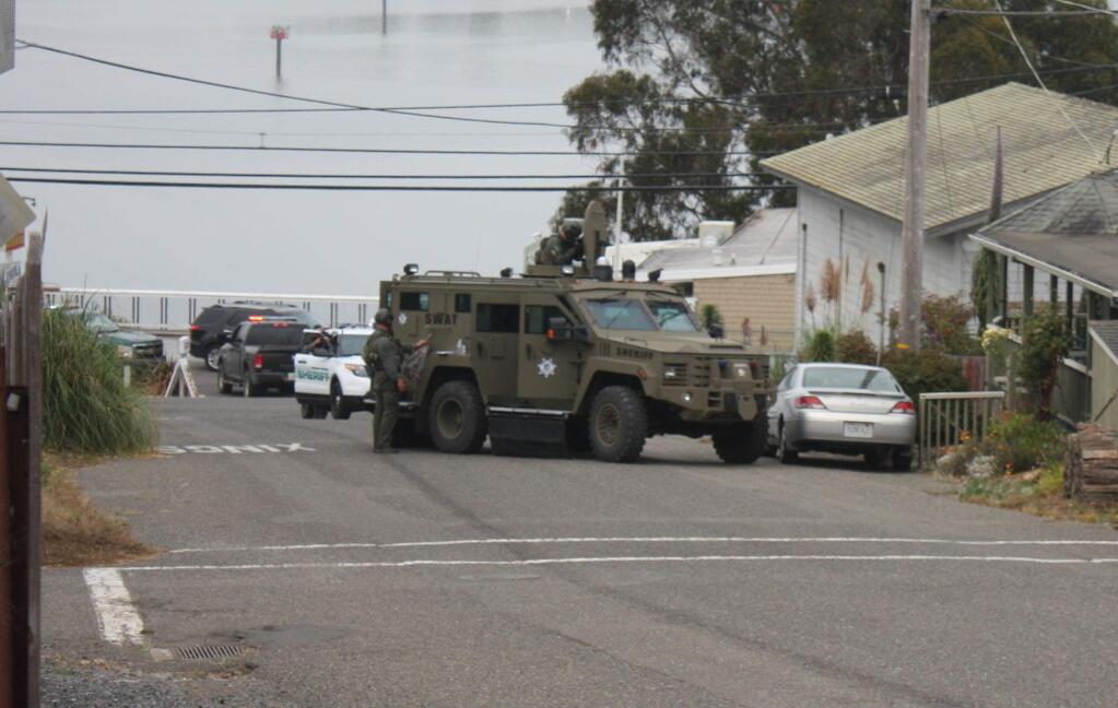 Authorities surround a home on Taylor Street in Bodega Bay where a shooting was reported on Friday, July 31, 2015. (COURTESY OF JEFF BERTCH)