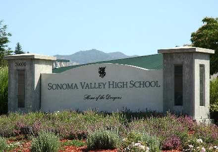 The Sonoma Valley High welcome sign, during more peaceful days...