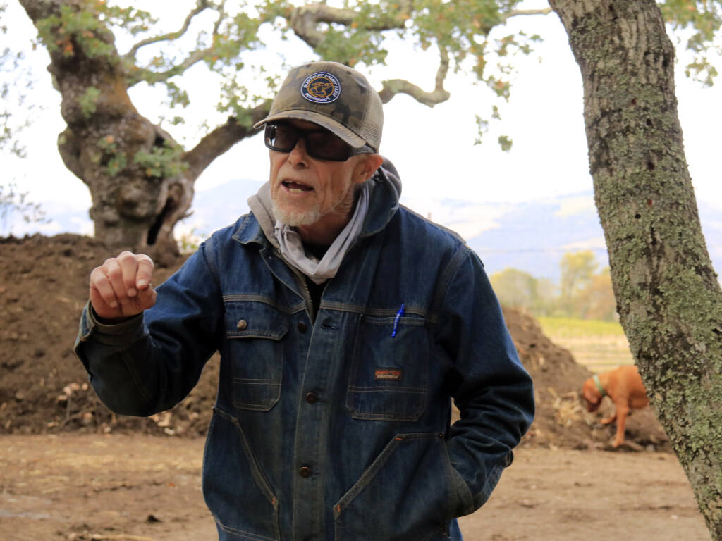 Glen Ellen's Mike Benziger discusses the virtues of biodynamic farming at his Glentucky Family Farm, which recently won a gold medal at the California State Fair for its La Bomba cannabis strain. (Christian Kallen/Index-Tribune)