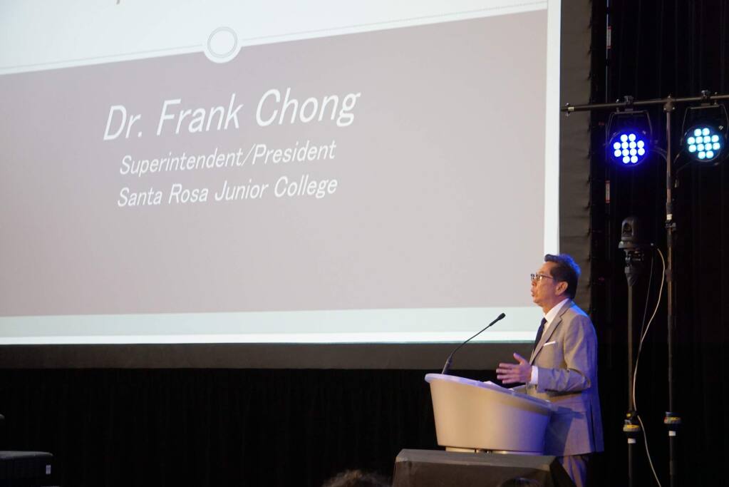 Opening remarks by Dr. Frank Chong, Superintendent/President, of the Santa Rosa Junior College at the 8th Annual SRJC Community Breakfast held on June 6, 2019 at the SRJC Petaluma Campus. JIM JOHNSON for the ARGUS COURIER.