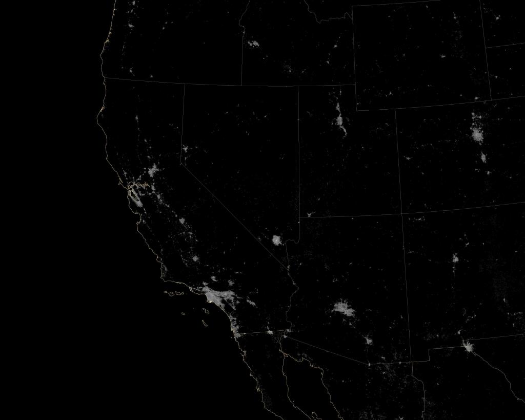 An analysis of daily data from the NASA- NOAA Suomi NPP satellite show city lights shine brighter during the holidays when compared with the rest of the year. Dark green pixels are areas where lights are 50 percent brighter, or more, during December. (COURTESY OF NASA'S EARTH OBSERVATORY/ JESSE ALLEN)