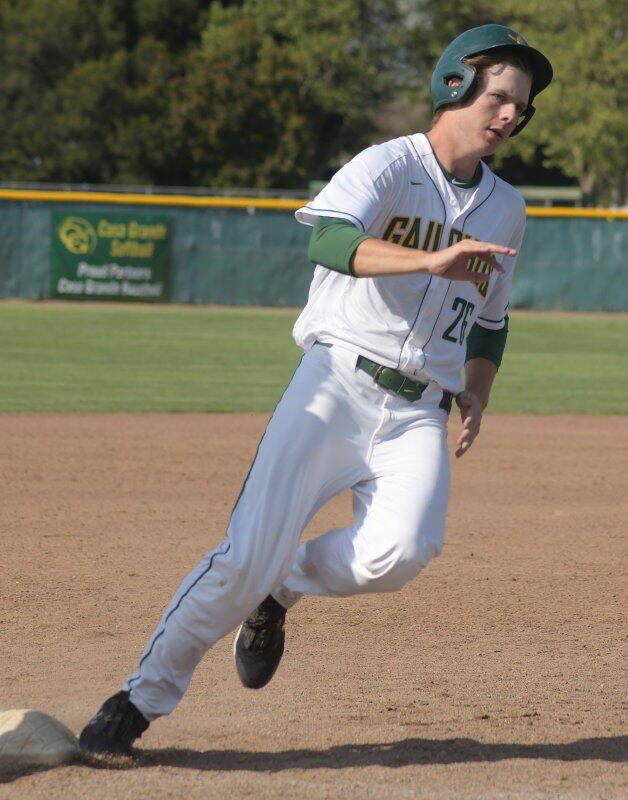 Casa Grande’s Brice Cox doubled in the Gauchos’ 11-2 win over Ukiah. (SUMNER FOWLER / FOR THE ARGUS-COURIER)