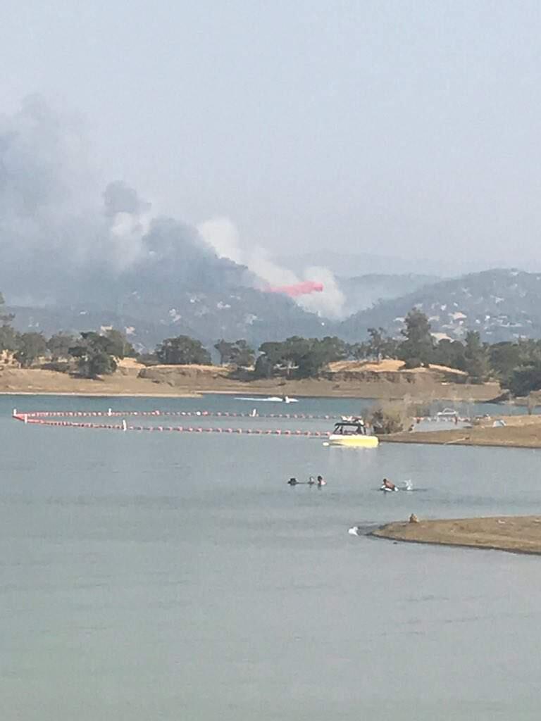 A wildfire broke out Saturday on the south shore of Lake Berryessa in Napa County. (Shawn Reed via Twitter)