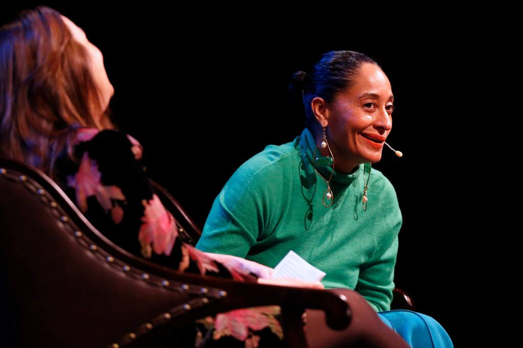 Golden Globe-winning actress and social advocate Tracee Ellis Ross, right, is interviewed on stage by Press Democrat features editor Corinne Asturias during the Women in Conversation speaker series. (Alvin Jornada / The Press Democrat)