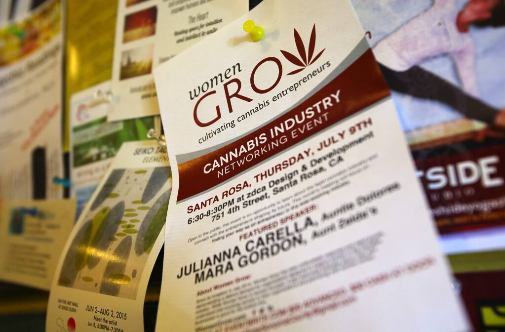 A Women Grow flier posted on the message board in Coffee Catz, in Sebastopol.(Christopher Chung/ The Press Democrat)
