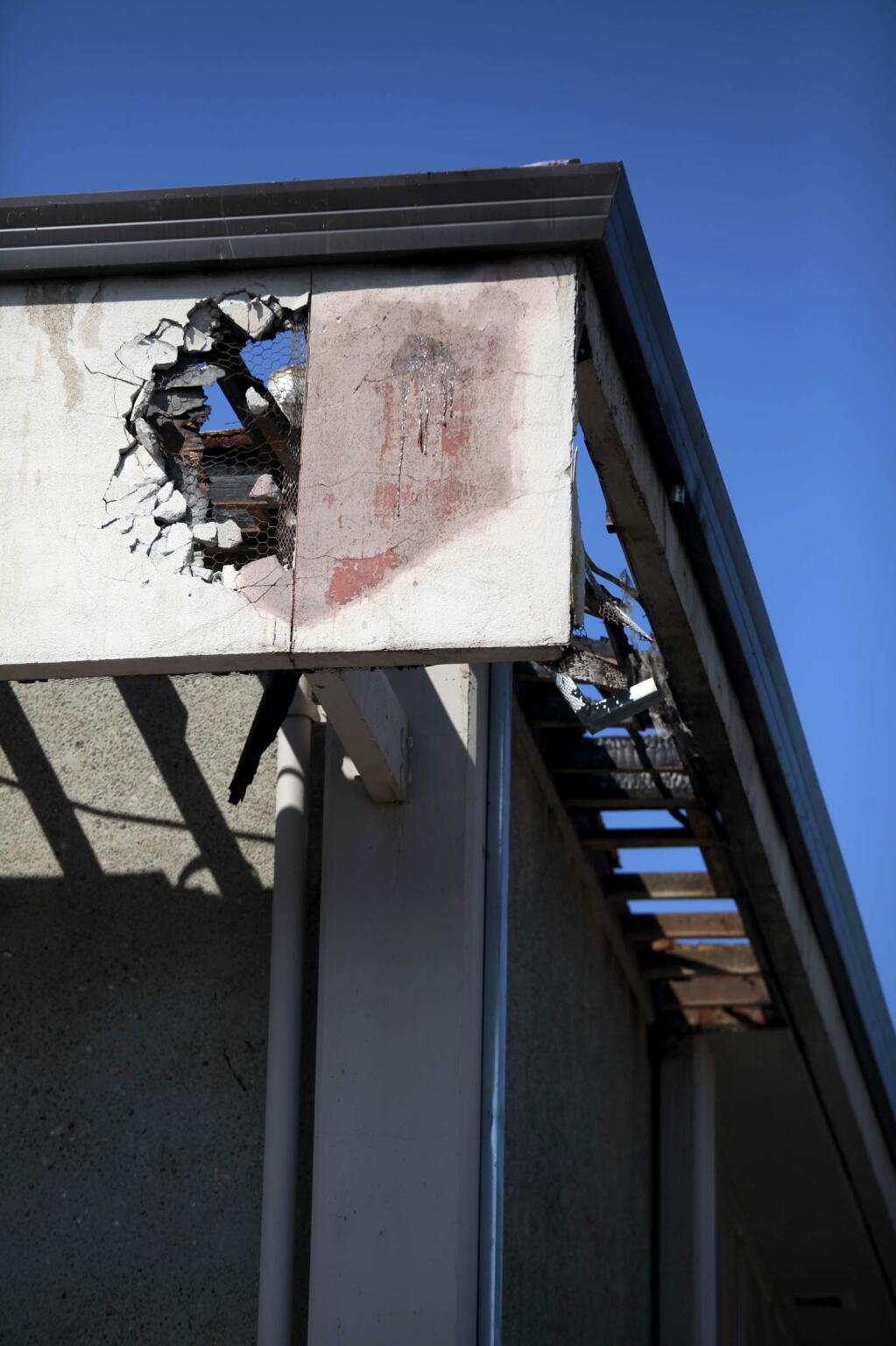 Fire damaged the gymnasium at Healdsburg High school in Healdsburg, California on Tuesday, September 2, 2014. BETH SCHLANKER/ The Press Democrat)