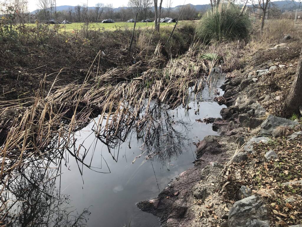 Red wine from Rodney Strong Vineyards in Healdsburg spilled into the Russian River, Wednesday, Jan. 22, 2020. (California Department of Fish and Wildlife)