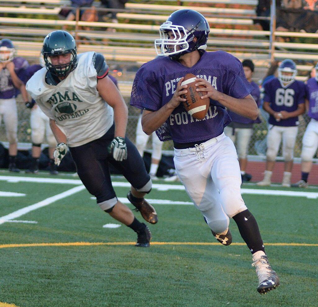 SUMNER FOWLER/FOR THE ARGUS-COURIERSenior quarterback Justin Wolbert returns to lead the Petaluma High School offense into the 2017 season.