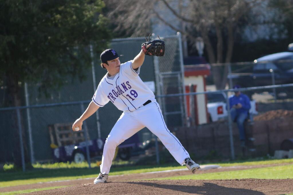 DWIGHT SUGIOKA/FOR THE ARGUS-COURIERPetaluma is counting on junior Blake Buhrer to be a pitching mainstay this season.