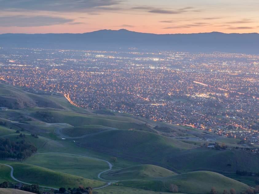 Silicon Valley at dusk as seen from Ed R. Levin County Park, Santa Clara County, California. (Shutterstock)
