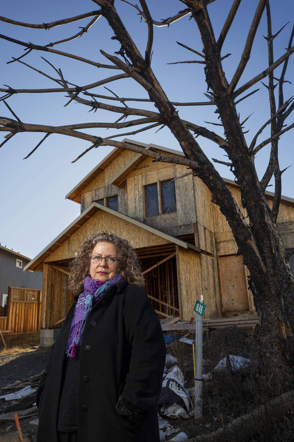 Marybeth Adkins refused to pay Urban Equity Builders' $73,000 invoice. The company stopped work on her Coffey Park home in Santa Rosa in mid-July and later the city revoked the building permit from the contractor. (photo by John Burgess/The Press Democrat)
