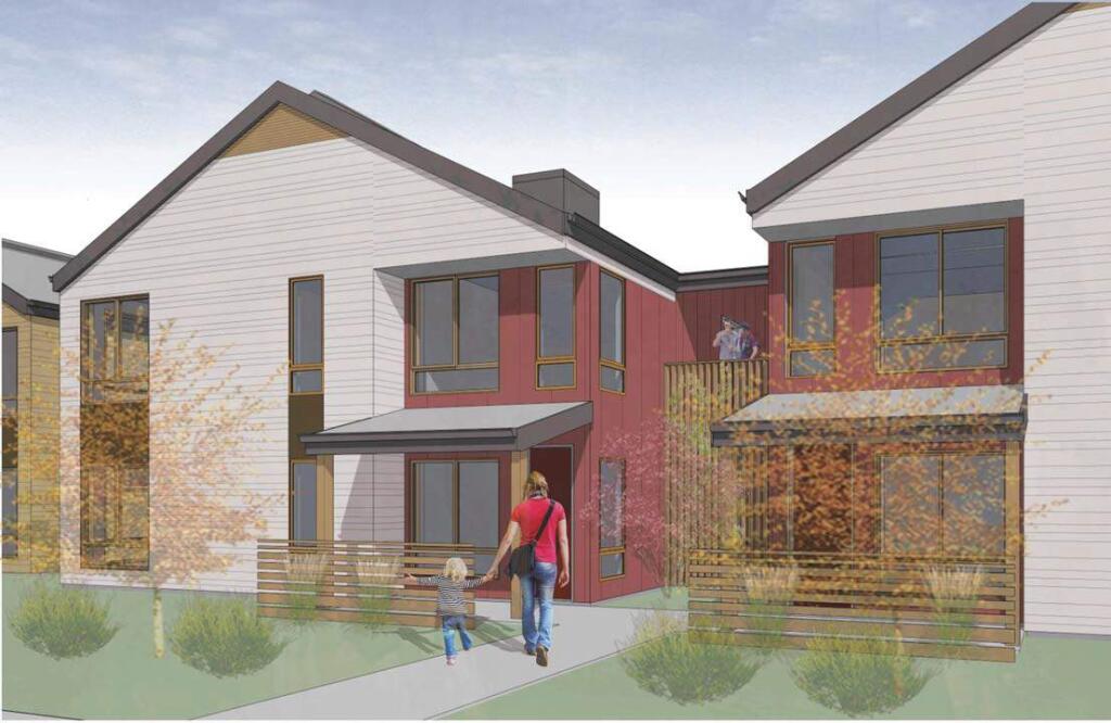 Architect's rendering of a two-unit apartment facing Clay St. in Sonoma's Altamira Affordable Housing project, 20269 Broadway. (SAHA)