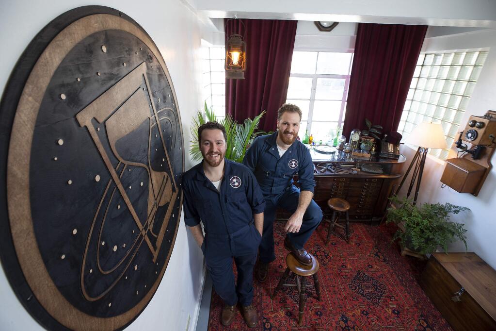 Brothers Aidan, left, and Galen Forrest created an 'Escape Room,' a live-action mystery game called The Spacetime Travel Agency in Sebastopol. (photo by John Burgess/The Press Democrat)