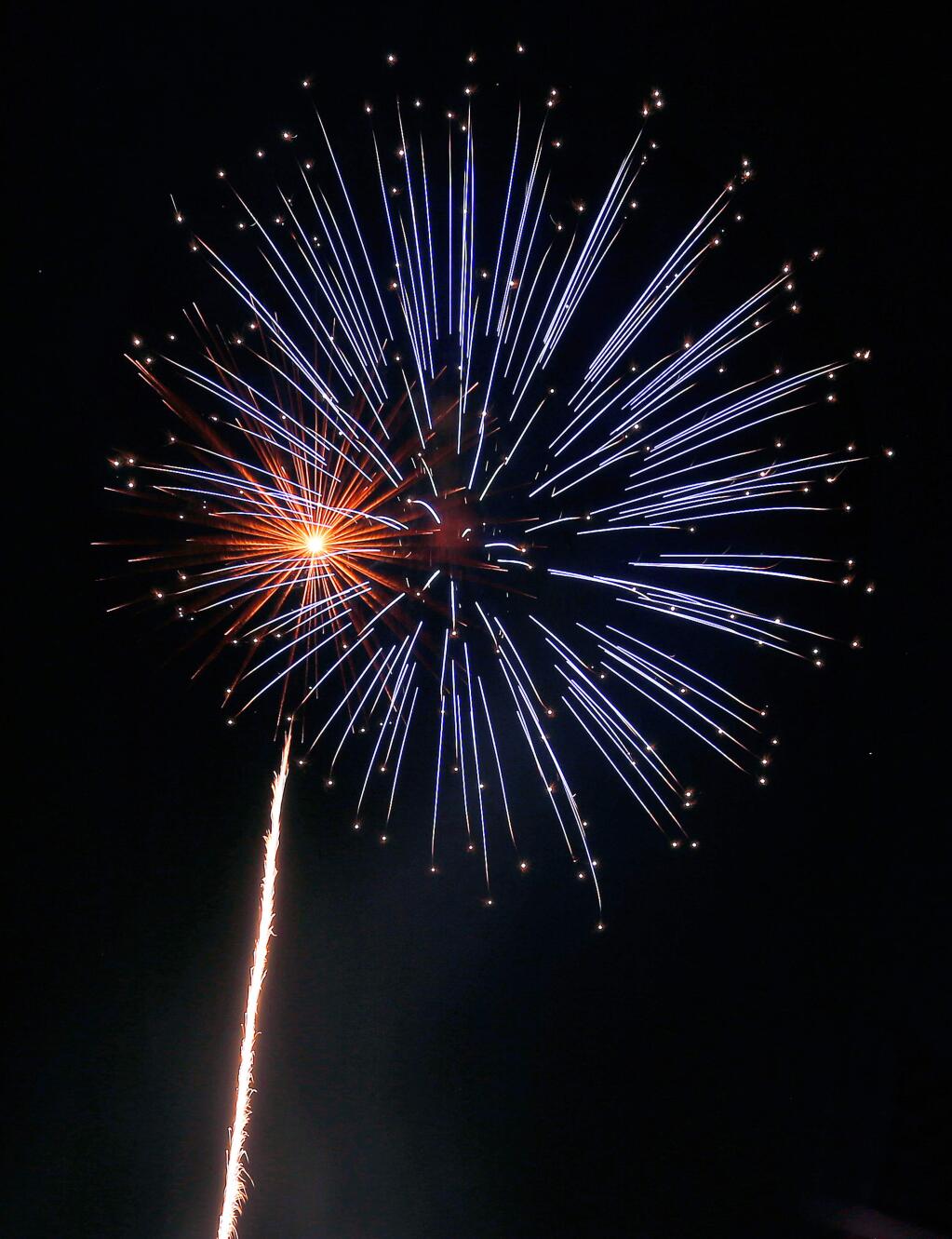 The “4th of July Fireworks Festival” at the Sonoma-Marin Fairgrounds in 2021. The annual fireworks display will be replaced with a laser light show this year. (ALVIN JORNADA/THE PRESS DEMOCRAT)