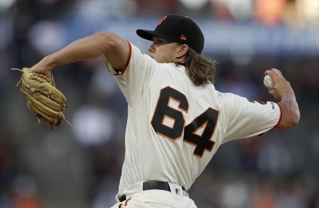 San Francisco Giants pitcher Shaun Anderson works against the San Diego Padres during the first inning Wednesday, June 12, 2019, in San Francisco. (AP Photo/Ben Margot)