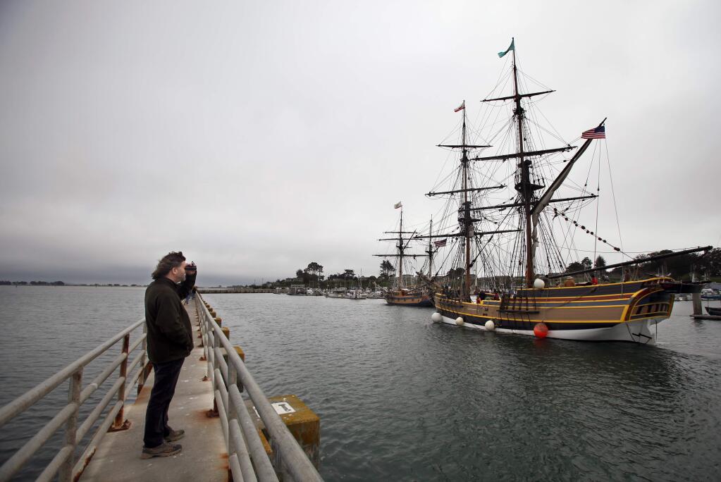Jonathan Evelegh watches the tall ship Lady Washington pull into Spud Point Marina in Bodega Bay in 2013. (CHRISTOPHER CHUNG/ PD FILE)