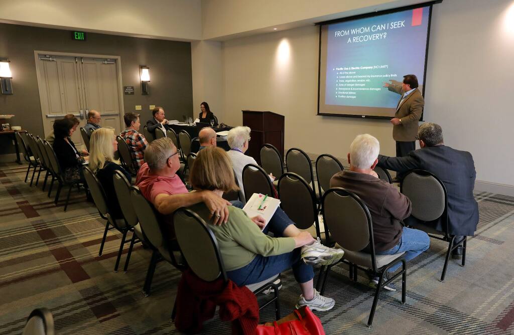 Lawyer Robert Jackson conducts a wildfire lawsuit workshop at the Hyatt Regency Sonoma Wine Country hotel on Saturday, November 4, 2017. (photo by John Burgess/The Press Democrat)