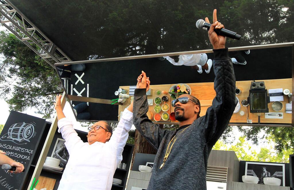Chef Masaharu Morimoto and Snoop Dogg at the culinary stage at BottleRock Sunday, May 31, 2015. (John Burgess / The Press Democrat)