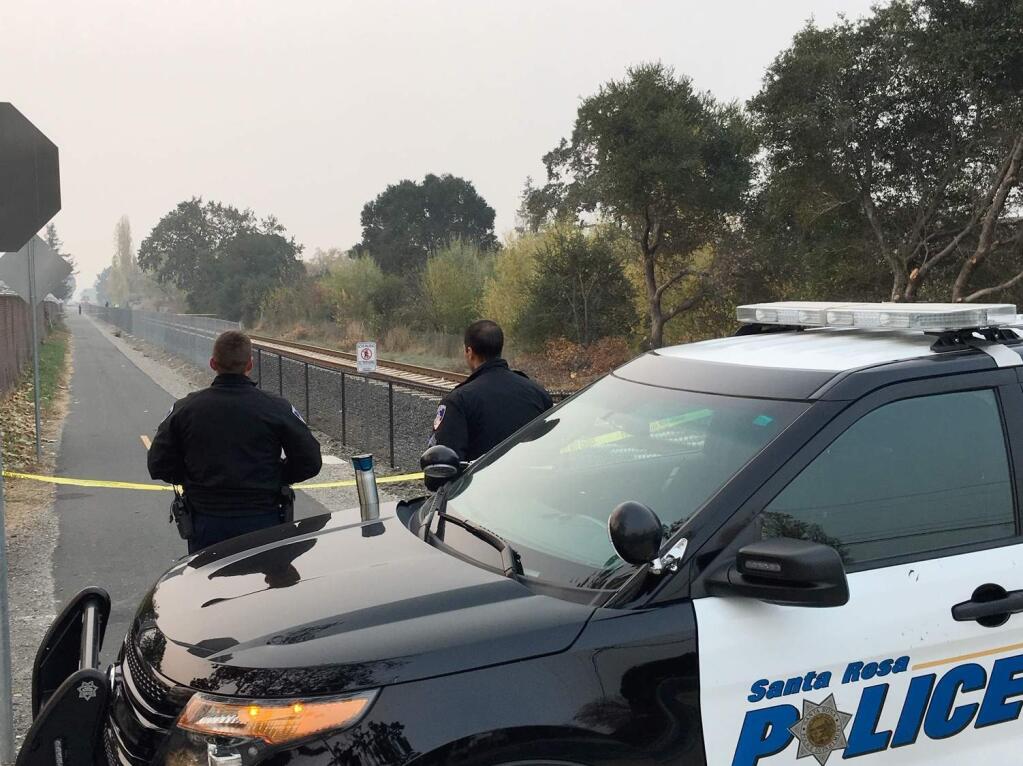 Police at the scene of a fatal SMART train accident in Santa Rosa on Friday, Nov. 16, 2018. (KENT PORTER/ PD)