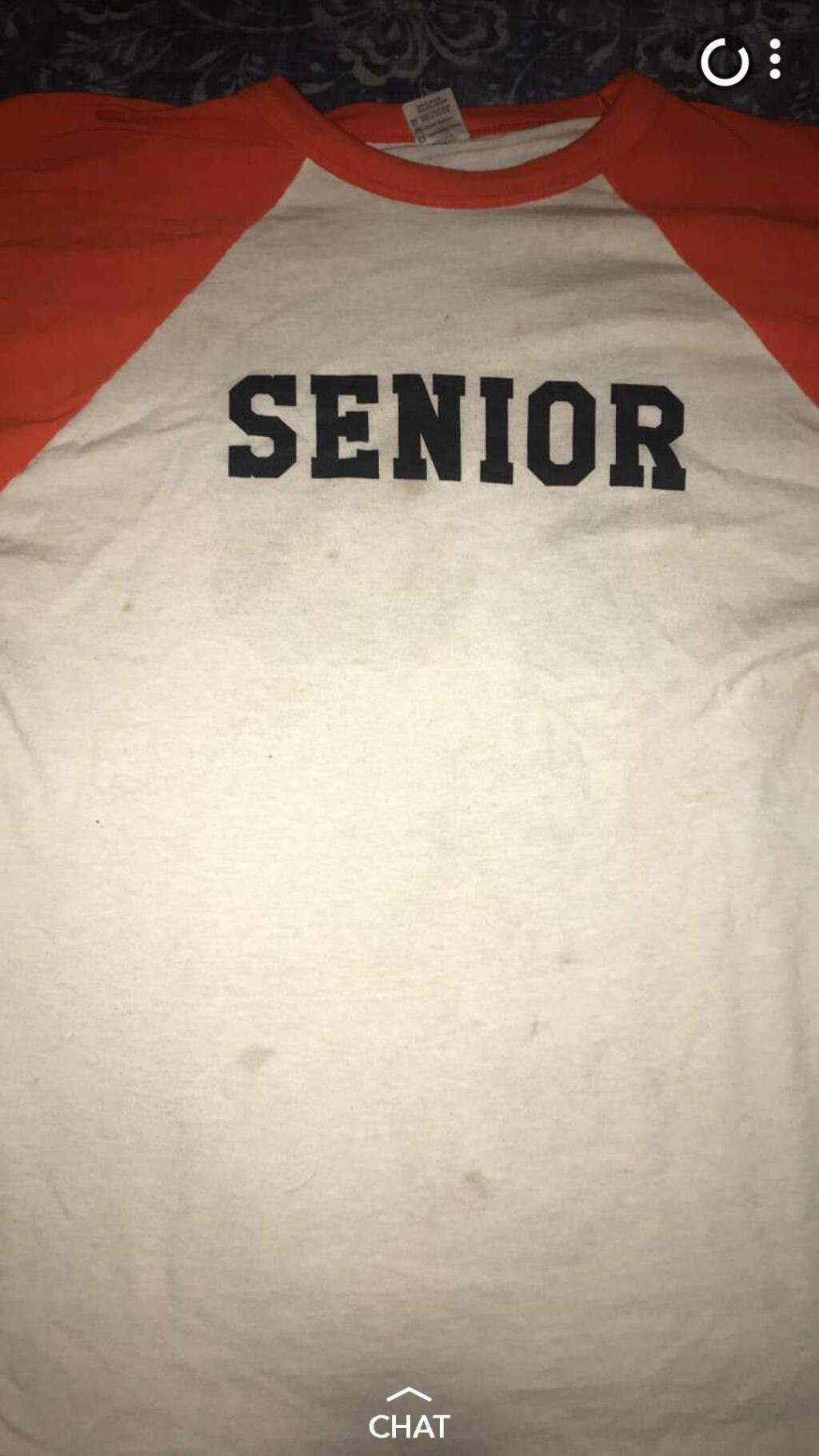 An example of the emblazoned T-shirts worn by senior students at Santa Rosa High School. (Courtesy photo)