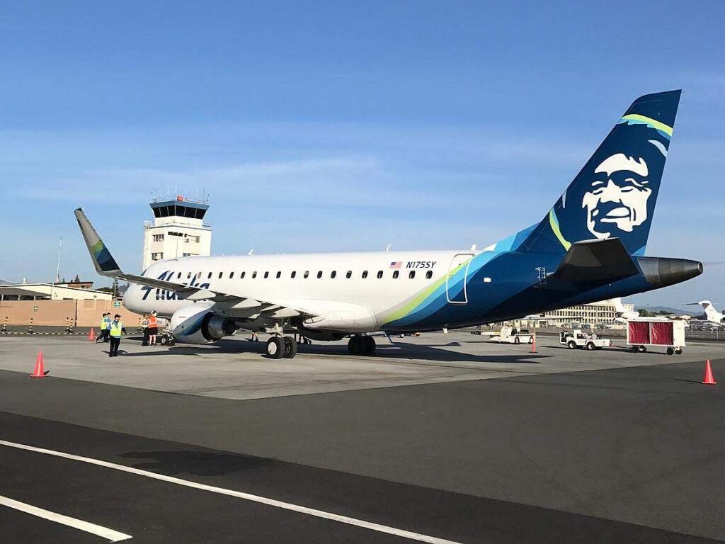 Alaska Airlines's first Embraer 175 regional jet to serve Charles M. Schulz-Sonoma County Airport arrives on May 20, 2018. (COUNTY OF SONOMA)