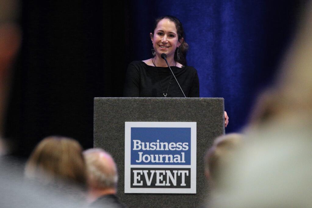 Tamar Maritz, director of business development and California regional director for BDS Analytics Inc., speaks at the North Coast Cannabis Industry Conference in 2019. She returned to the conference for 2020. (Jeff Quackenbush / North Bay Business Journal)