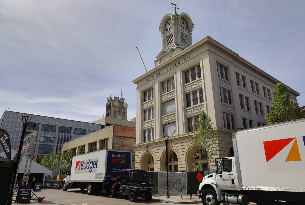 Construction continues on The Boutique Hotel on Old Courthouse Square, in Santa Rosa on Thursday, May 10, 2018. The hotel is scheduled to open in 2018.(Christopher Chung/ The Press Democrat)