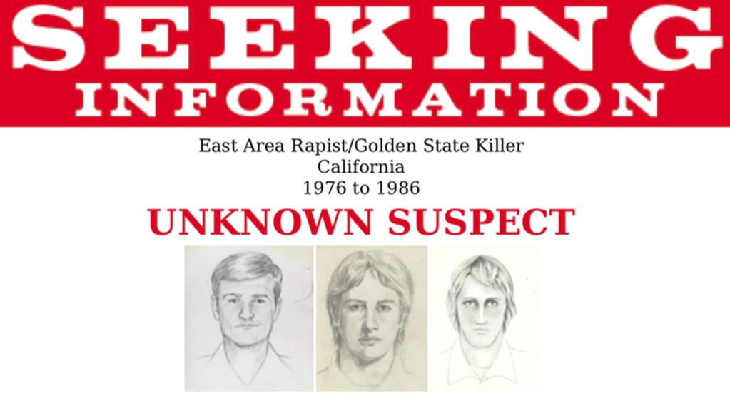 This undated photo released by the FBI shows artist renderings of a serial killer and rapist, also known as the 'East Area Rapist' and 'Golden State Killer' from 1976 to 1986. A California sheriff said Joseph James DeAngelo, a former police officer accused of being a serial killer and rapist, was taken by surprise when deputies swooped in and arrested him Tuesday, April 24, 2018, as he stepped out of his home. (FBI via AP)