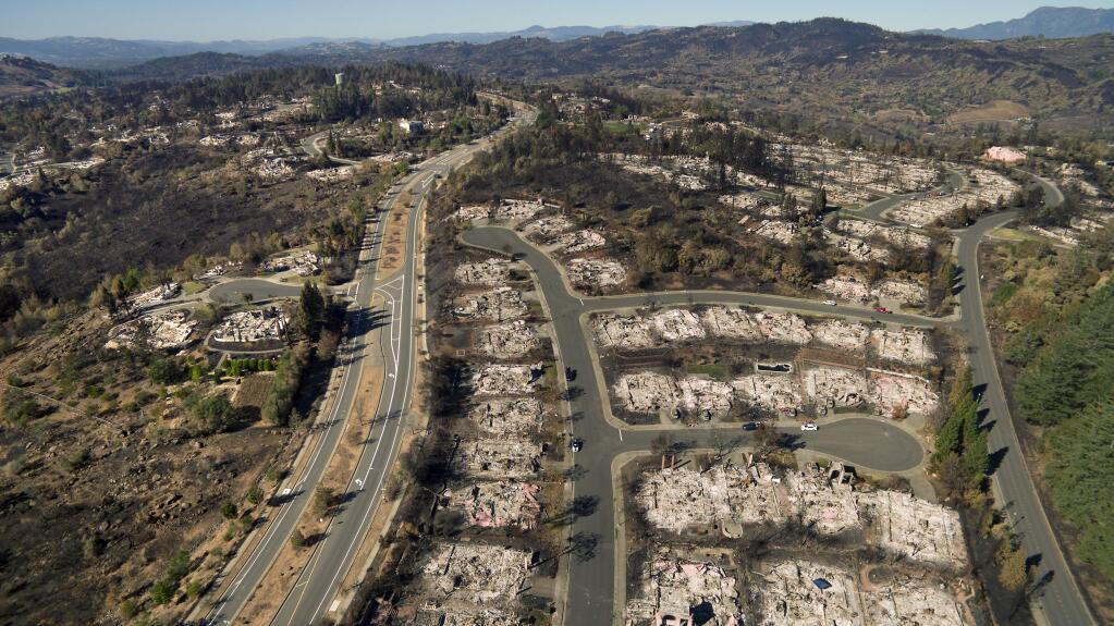 Burned homes along Paxton Place and Rincon Ridge Drive in Fountaingrove in Santa Rosa. ( Chad Surmick / The Press Democrat)