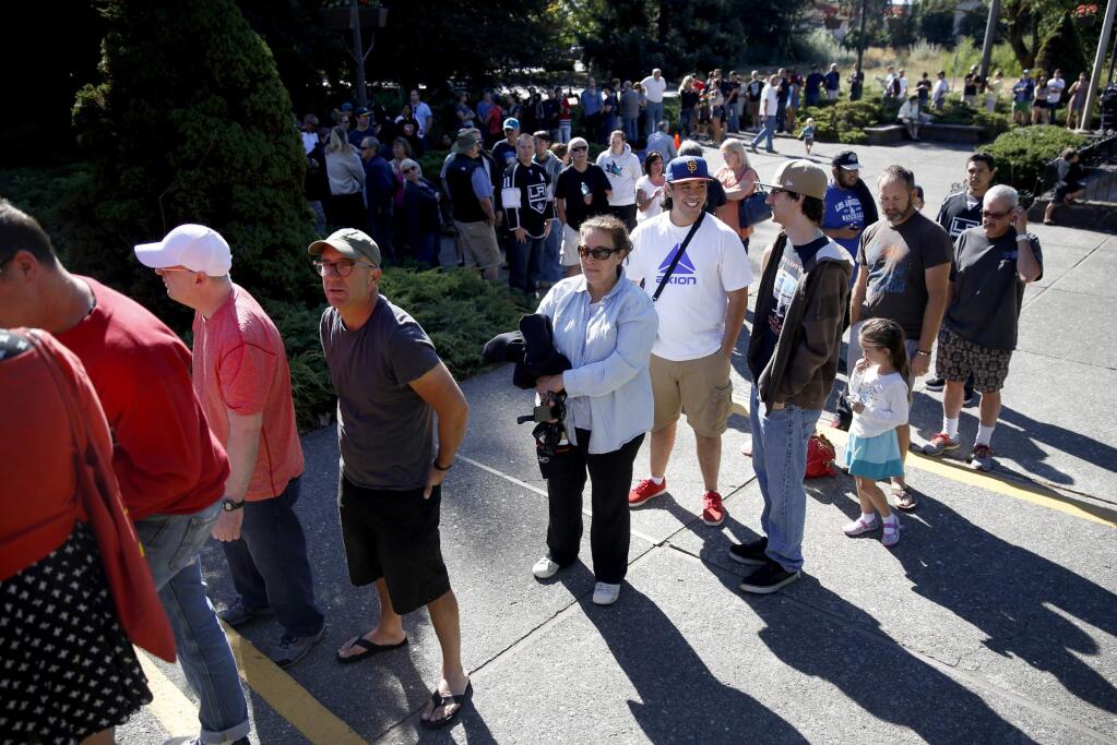 People wait in line to see the Stanley Cup at the Redwood Empire Ice Arena in Santa Rosa, California on Sunday, August 31, 2014. BETH SCHLANKER/ The Press Democrat)