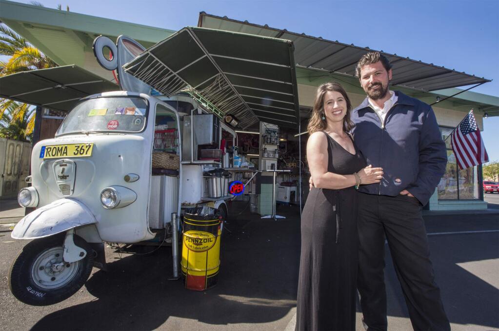 Sonomans Nick and Carissa Grimm, proprietors of the Scooteria on West Napa St. at 5th St West, will be adding beer, wine and outdoor seating following their successful petition to the City of Sonoma's Planning Commission. (Photo by Robbi Pengelly/Index-Tribune)