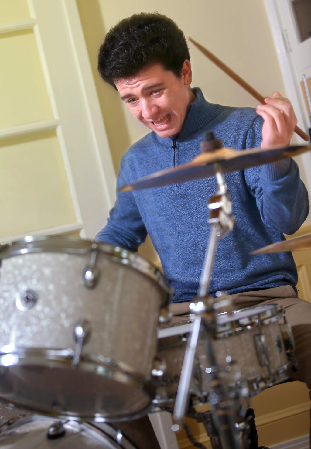 Petaluma High School senior, Micah Lesch plays in the school's varsity jazz ensemble, wind ensemble, drumline and marching band. Lesch has also grown the Gay Straight Alliance from a few members to hundreds, and helped create a robust anti-bullying campaign.(Christopher Chung/ The Press Democrat)