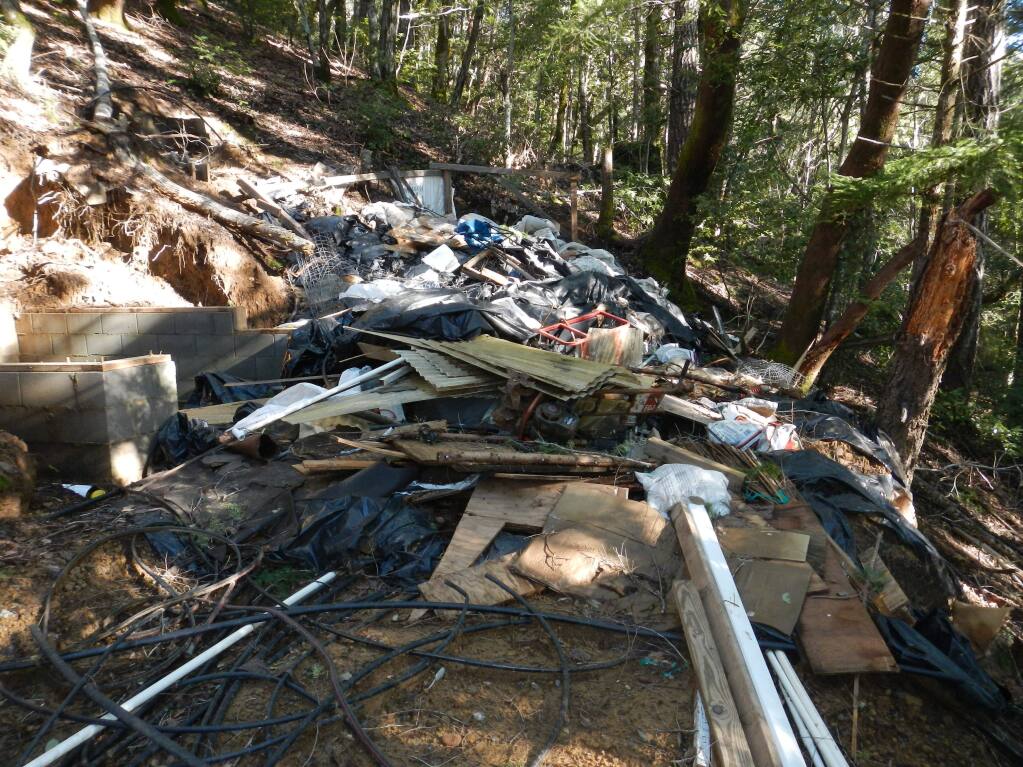Household trash and garbage from a marijuana grow was photographed during a recent inspection of the Eel River watershed along Sproul Creek. (CA Department of Fish and Wildlife)