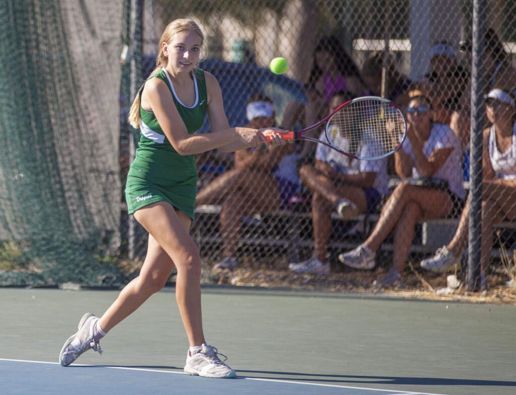 Sonoma vs. Petaluma. Girls Tennis. No. 1 Syndey Moore. (Photo by Robbi Pengelly/Index-Tribune)