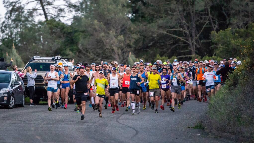 A group shot at the starting line of last year's Lake Sonoma 50, one of the toughest challenges hosted by Sonoma County. (Howie Stern)