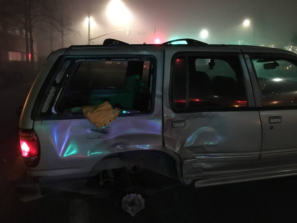 A Ford Explorer driven by Jose Gil Ortiz-Ortiz, 18, of Graton, allegedly struck four people standing outside NY Pie pizzeria in Santa Rosa early Sunday morning. (Photo credit: Santa Rosa Police Department)
