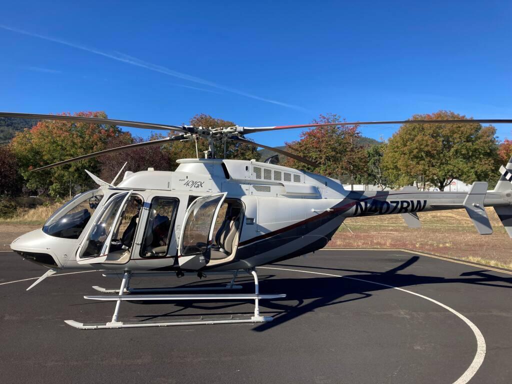 An example of a Bell 407 helicopter often used by PG&E to examine transmission lines in the North Bay and North Coast. (Photo courtesy of PG&E)
