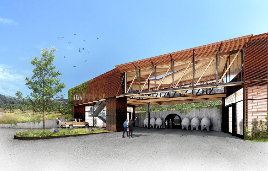 This architectural rendering by Lundberg Design shows what Vice Versa’s new winery and cave in Calistoga will look like. Construction is set to start in late summer. (courtesy of Vice Versa)