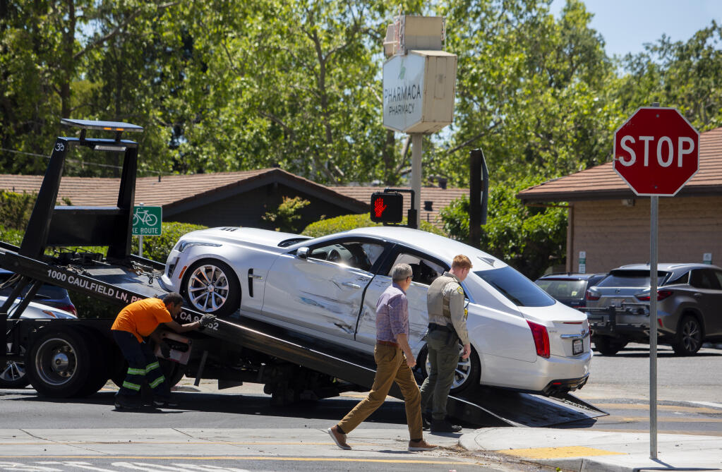A vehicle accident occurred on West Napa Street at Third Street West on Friday, May 13, 2022. (Robbi Pengelly/Index-Tribune)