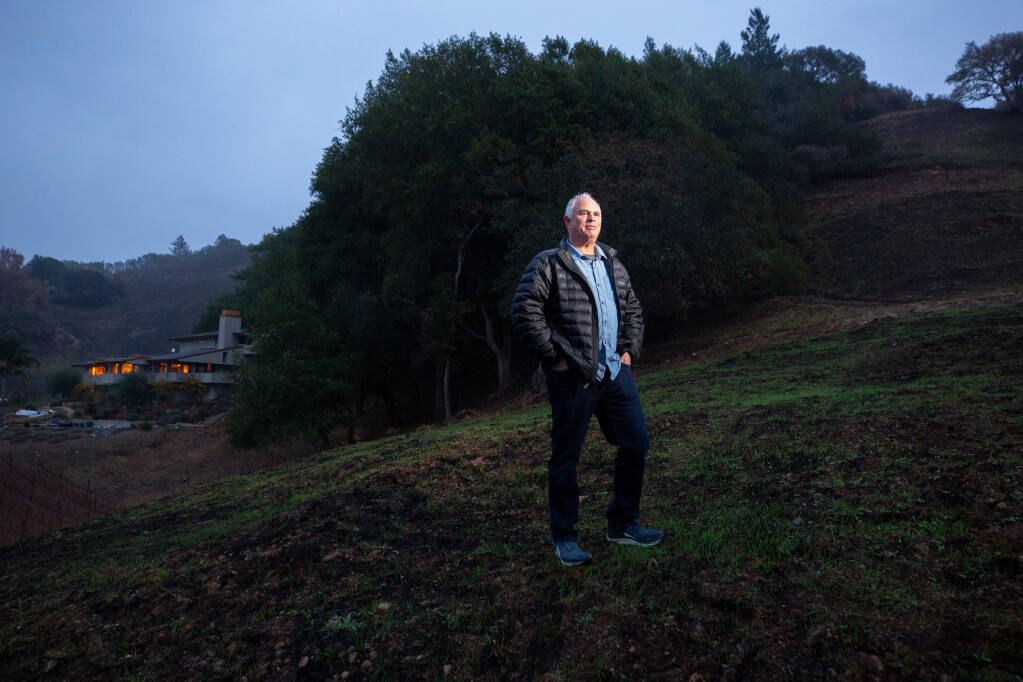 Determined not to have another house burn down in a wildfire, Ben Miller invested in creating substantial defensible space around his home on Plum Ranch Road, which protected it from the Glass fire when the inferno completely surrounded his home in Santa Rosa, California, on Friday, Dec. 11, 2020. (Alvin A.H. Jornada / The Press Democrat)