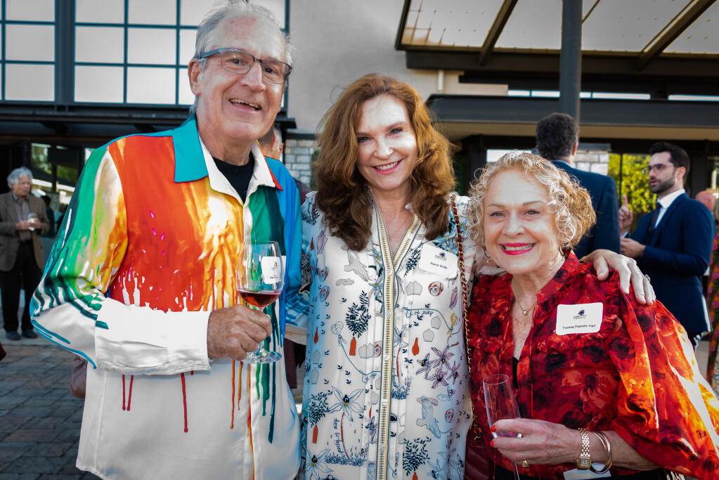 Sonoma Valley Museum of Art Board President Ken Stokes, Board Vice President Elaine Smith and former Board Member Yvonne Hall at the “Imagine That!”Gala in Sonoma, Saturday, Oct. 1, 2022. (Grace Cheung-Schulman)