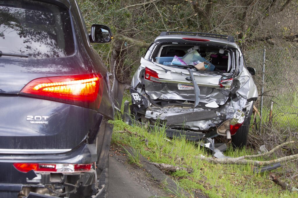 Vehicle accident on Napa Road on Monday, March 8, 2021. (Robbi Pengelly/Index-Tribune)