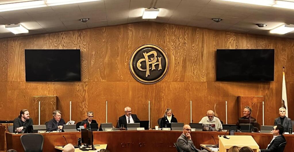 New Petaluma City Council members Janice Cader Thompson, John Shribbs and Karen Nau, as well as newly elected Mayor Kevin McDonnell, were sworn in at the Jan. 9 City Council meeting, the first of 2023. (PHOTO COURTESY OF BLAKE HOOPER)